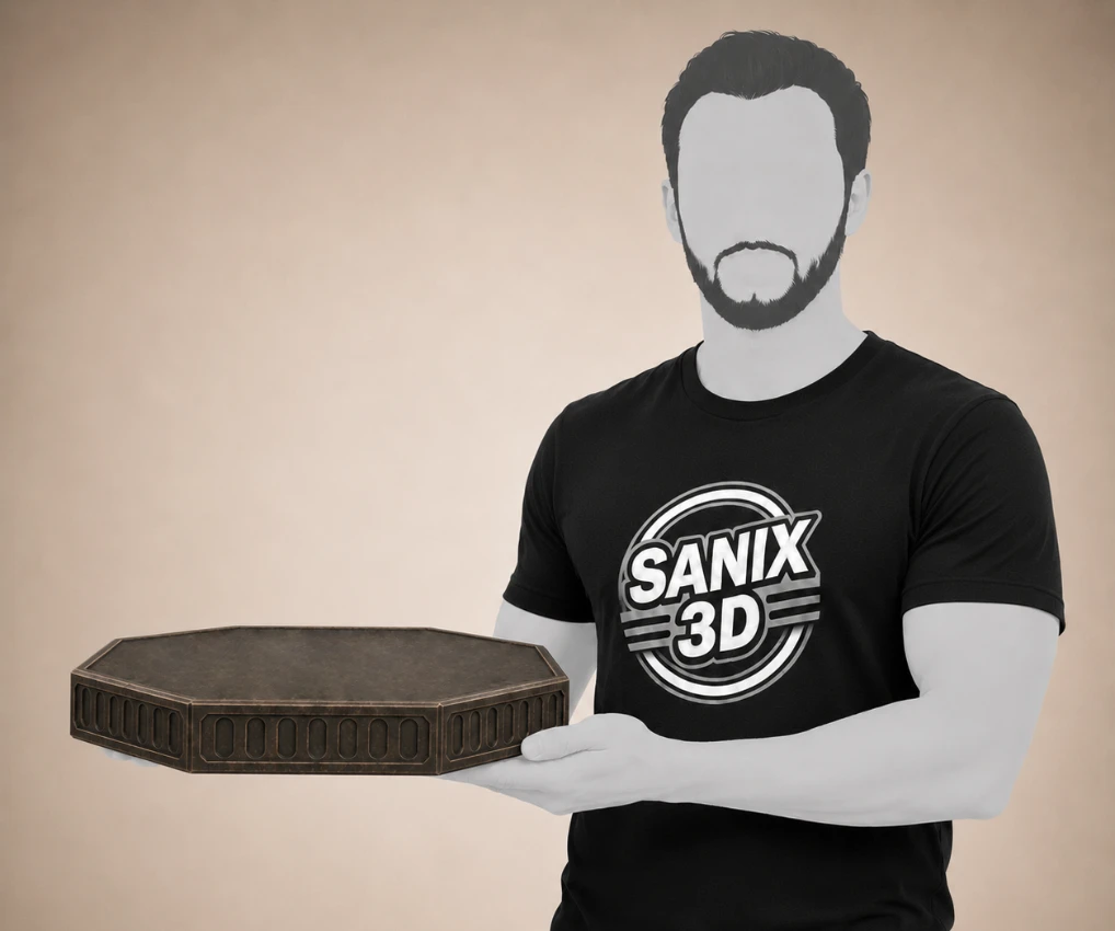 Person holding a display stand